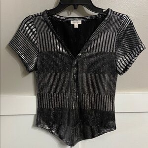 Pilcro The Andie Scoop-Neck Ribbed Henley Shine Edition Sz Med Anthropologie